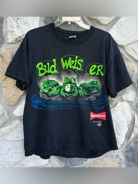 Vintage 1995 Budweiser Frog Tshirt Your Pad Or Mine Double Side Single Stitch LG